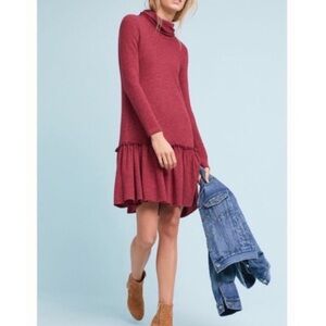 Anthropologie Sunday in Brooklyn Maroon Drop Waist Knit LS Dress M